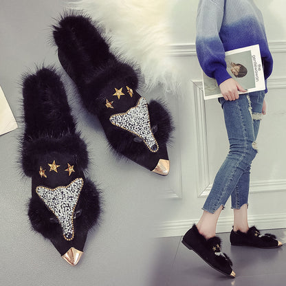 Pointed Toe, Flat Heel Fur Shoes