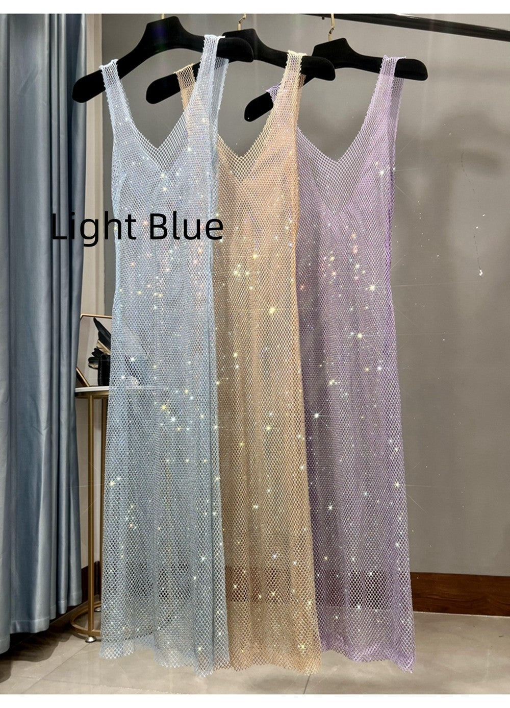 Rhinestone Mesh Base Slim Sparkling Long Skirt Girl