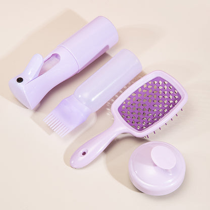 4-Piece Hair Care Kit — High-Pressure Spray Bottle, Silicone Shampoo Brush + Hollow Comb Set