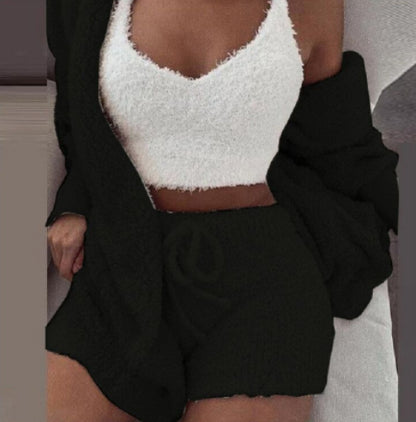 3-Piece Women's Long Sleeve Crop, Tank Top, and Drawstring Shorts Pajama Set