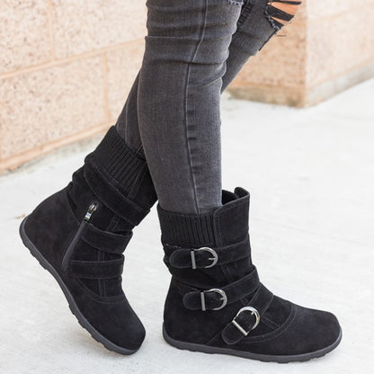 Casual Winter Boots - Strap Buckle