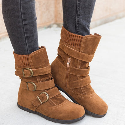 Casual Winter Boots - Strap Buckle