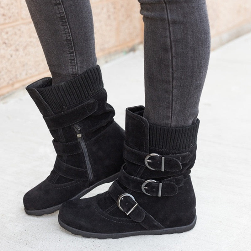 Casual Winter Boots - Strap Buckle