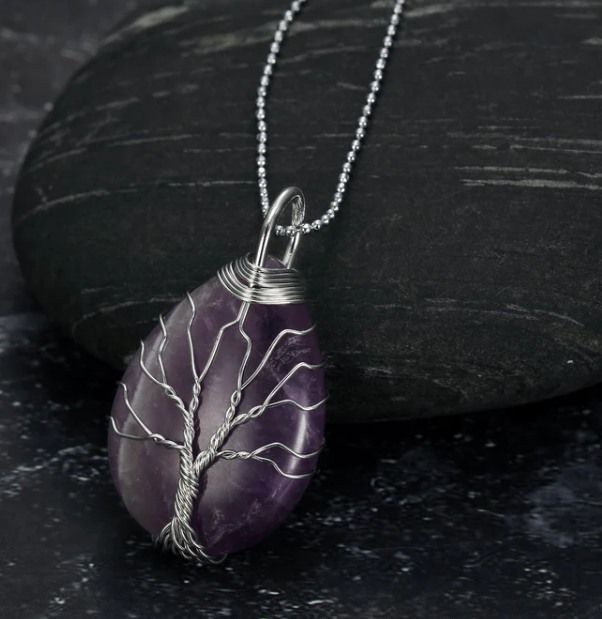 Celtic Tree Of Life Pendant & Chain On Teardrop Semi-Precious Stone