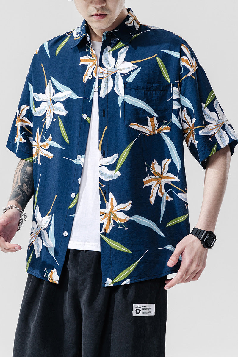 Beach couple casual short sleeve printed shirt