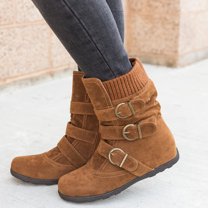 Casual Winter Boots - Strap Buckle