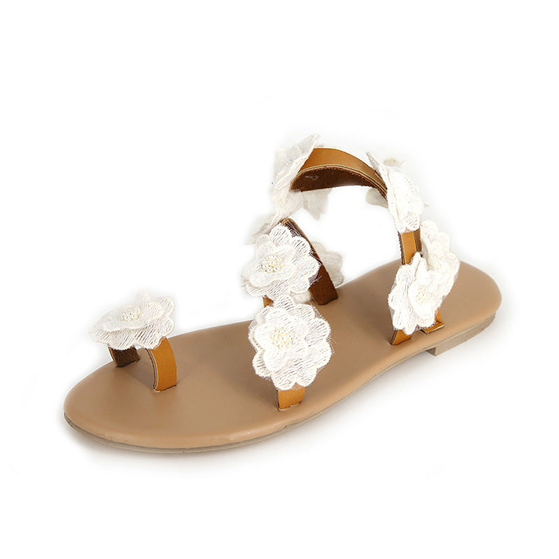 Pu Toe Flowers Flat Bottom Sandals