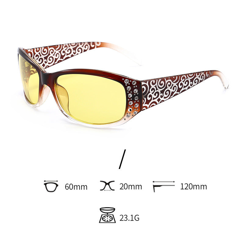 Classic Fashionable Polarized Sunglasses Women's Diamond Retro Night Vision