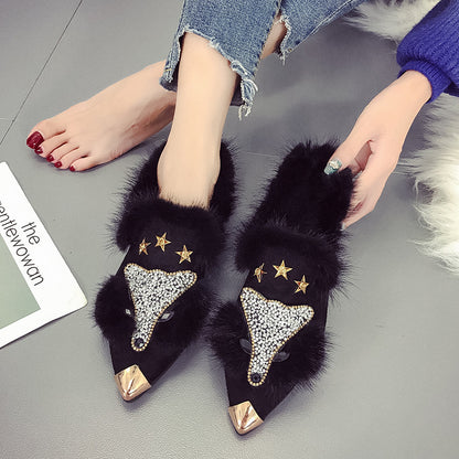 Pointed Toe, Flat Heel Fur Shoes