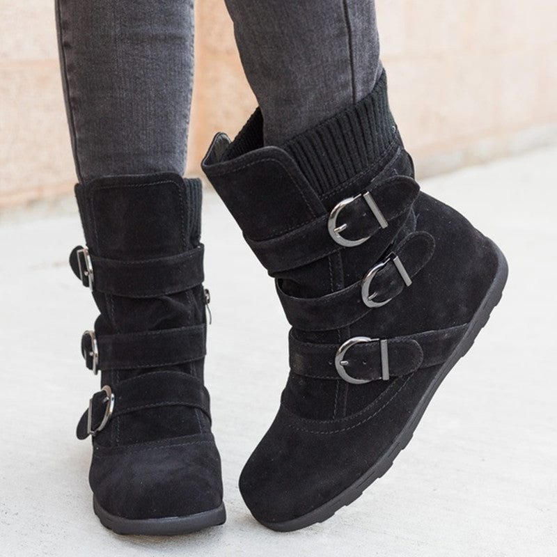 Casual Winter Boots - Strap Buckle