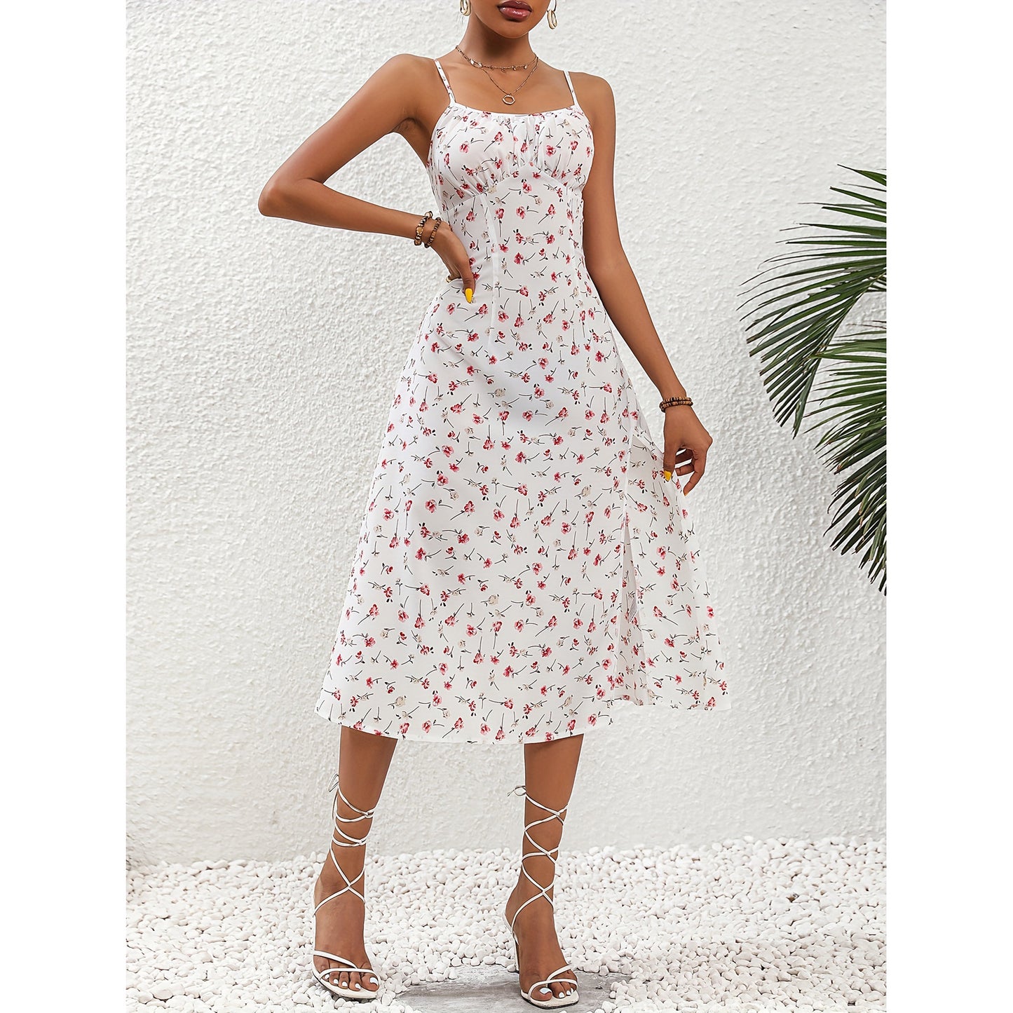 New Polka Dot Print Suspender Dress Summer Sexy Slit Long Dresses For Womens Clothing