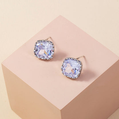 Personality Sparkling Bling Large Square Gemstone Zircon Earrings