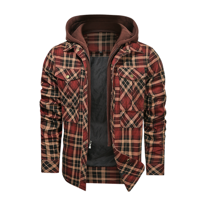 Men Long-sleeved Plaid Jacket Regular Fit Fleece Detachable Hoodies Jackets