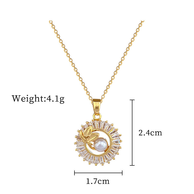 Fashion Jewelry Square Full Diamond Personalized Round Ring Leaves Necklace And Earrings Suite