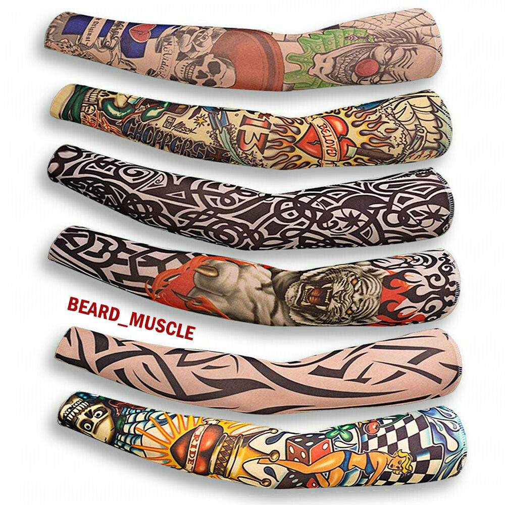 Fake Temporary Tattoo Sleeve Full Arm Cover UV Sun Protection Outdoor Sports 6pc