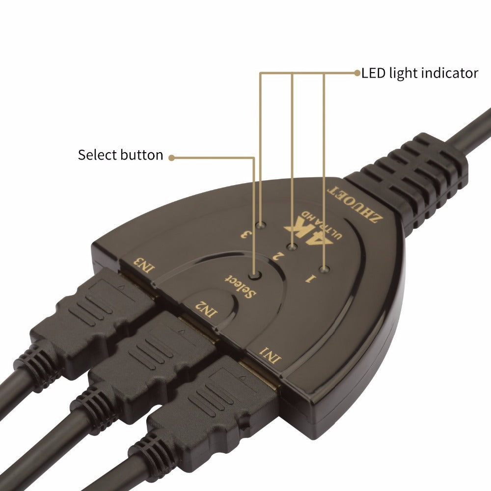 3 Port 4K HDMI 2.0 Cable Auto Splitter Switcher 3x1 Adapter HUB 3D 3 To 4K 2K 3D Mini 3 Port HDMI-compatible