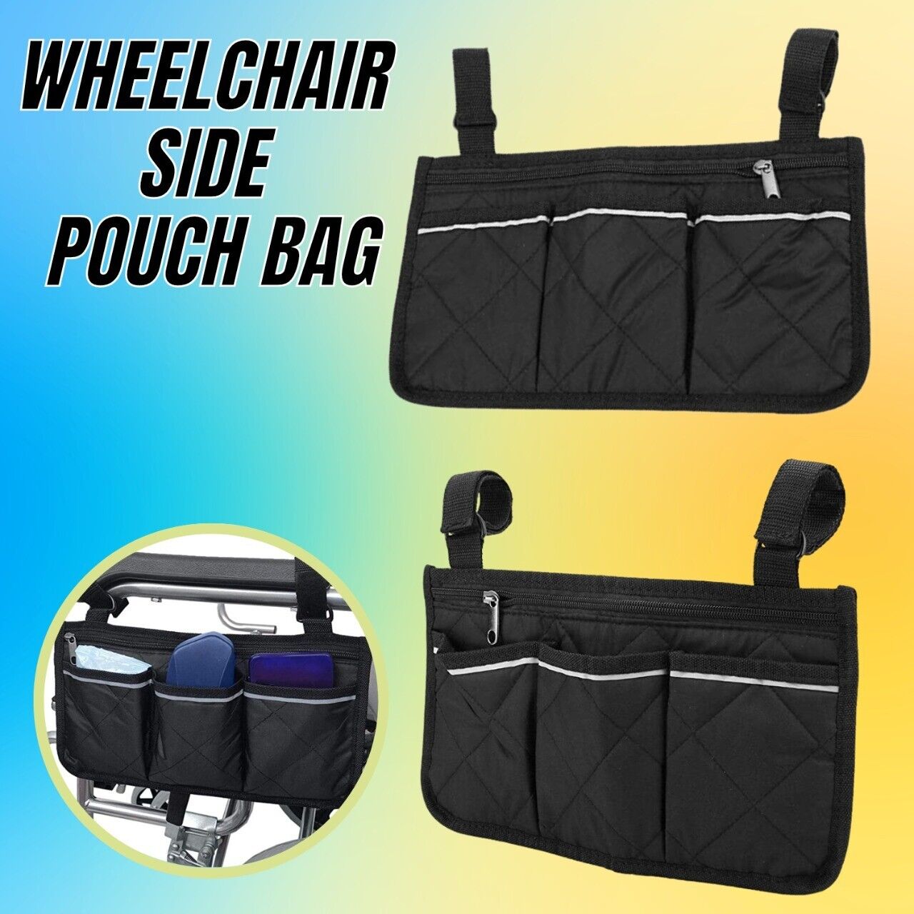 Wheelchair Armrest Accessories Side Bags To Hang On Side Pouch With Bright Line