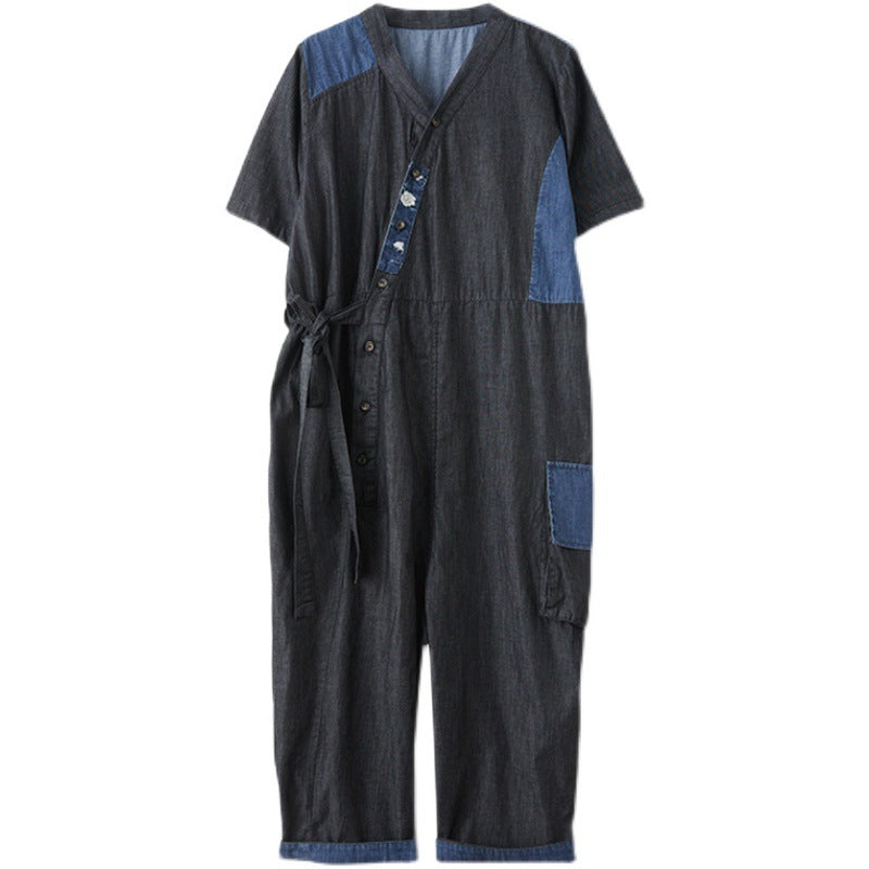 Women's Fashion Drawstring Denim Jumpsuit