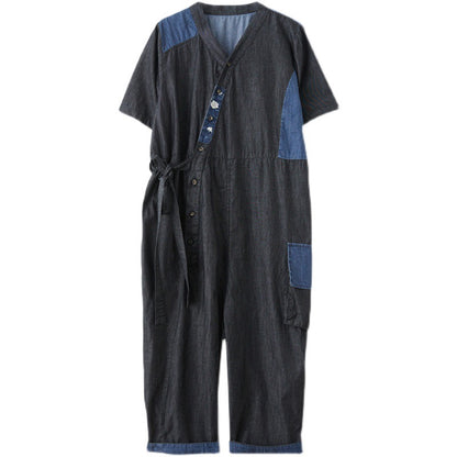 Women's Fashion Drawstring Denim Jumpsuit