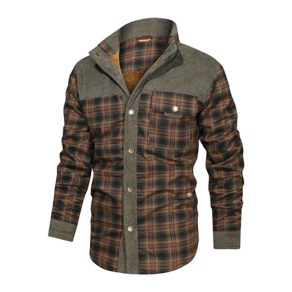 Thickened Shirt Jacket With Classic Plaid Fuzzy Fleece Lining Inside Design