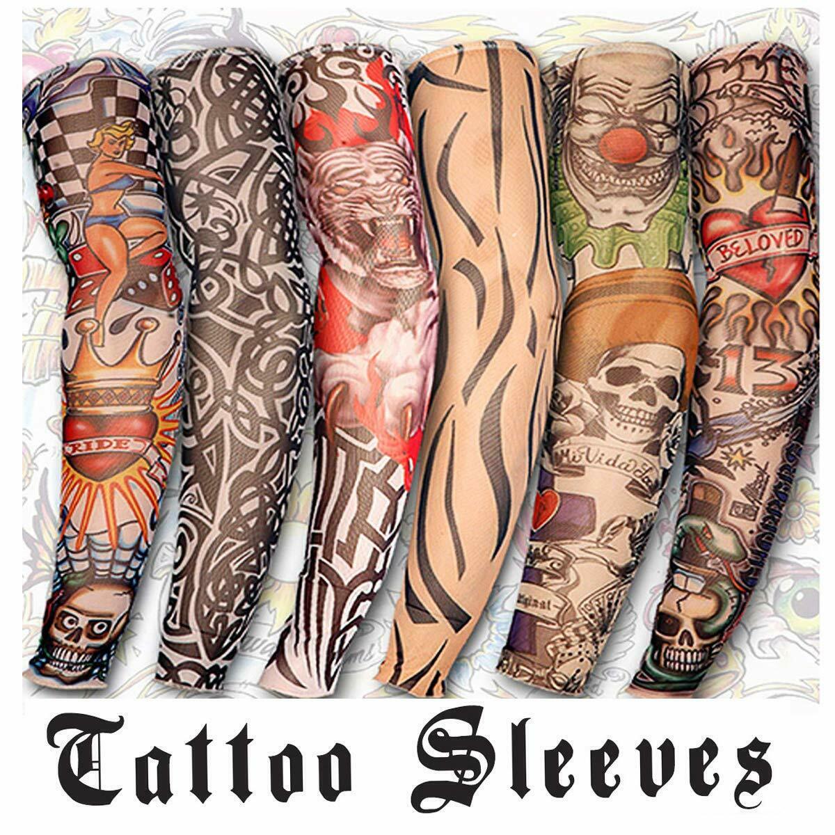 Fake Temporary Tattoo Sleeve Full Arm Cover UV Sun Protection Outdoor Sports 6pc