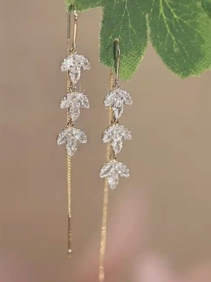 Super Sparkling Zircon Maple Leaf Thread Long Style