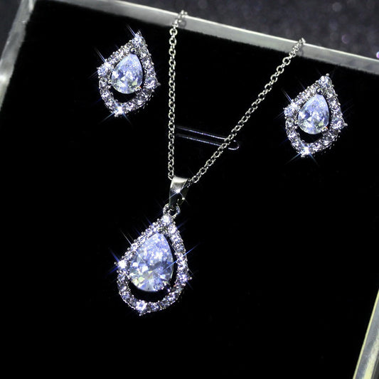 Sparkling Zircon Wedding Necklace And Earrings Set