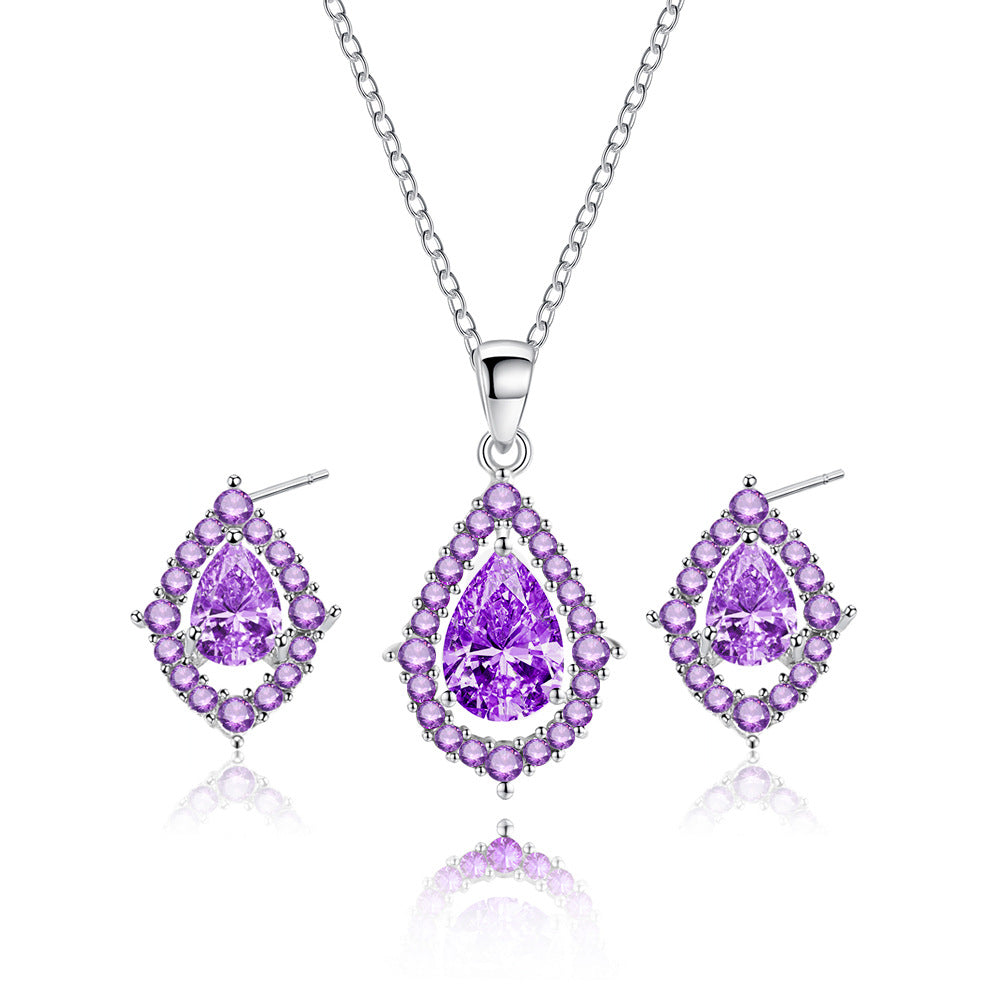 Sparkling Zircon Wedding Necklace And Earrings Set