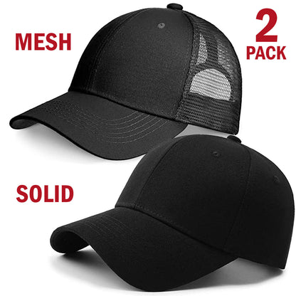 2 Pack Baseball Cap Ball Dad Hat Adjustable Plain Solid Washed Mesh Men Women