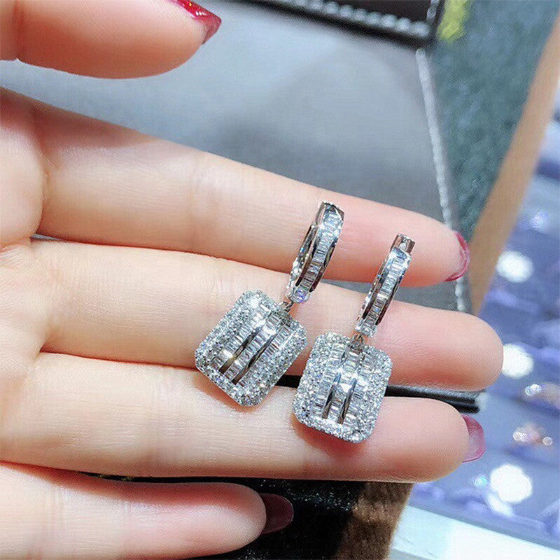 Super Sparkling Crystal Hook Zircon Pendant Earrings