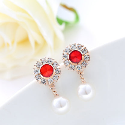 Sparkling Crystal Diamond Pearl Stud Earrings