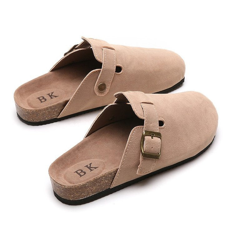 Women's Large Flat Sole Slip On Baotou Half Slippers