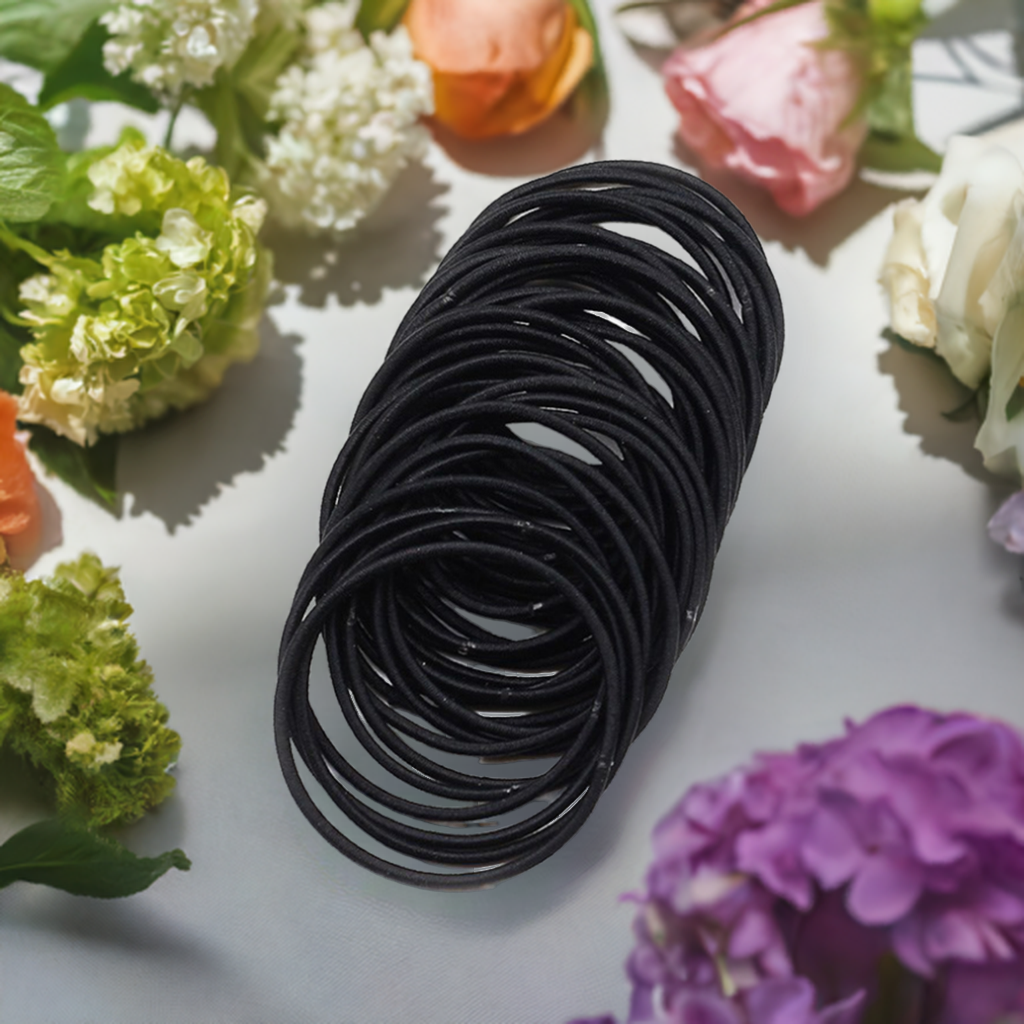 100Pcs Black Elastic Hair Bands Ponytail Holder Head Rope Ties Hats Hair Styling Kids Girl Accessories Scrunchie